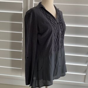 Anthropologie | Meadow Rue Grey button up tunic style blouse top long sleeve